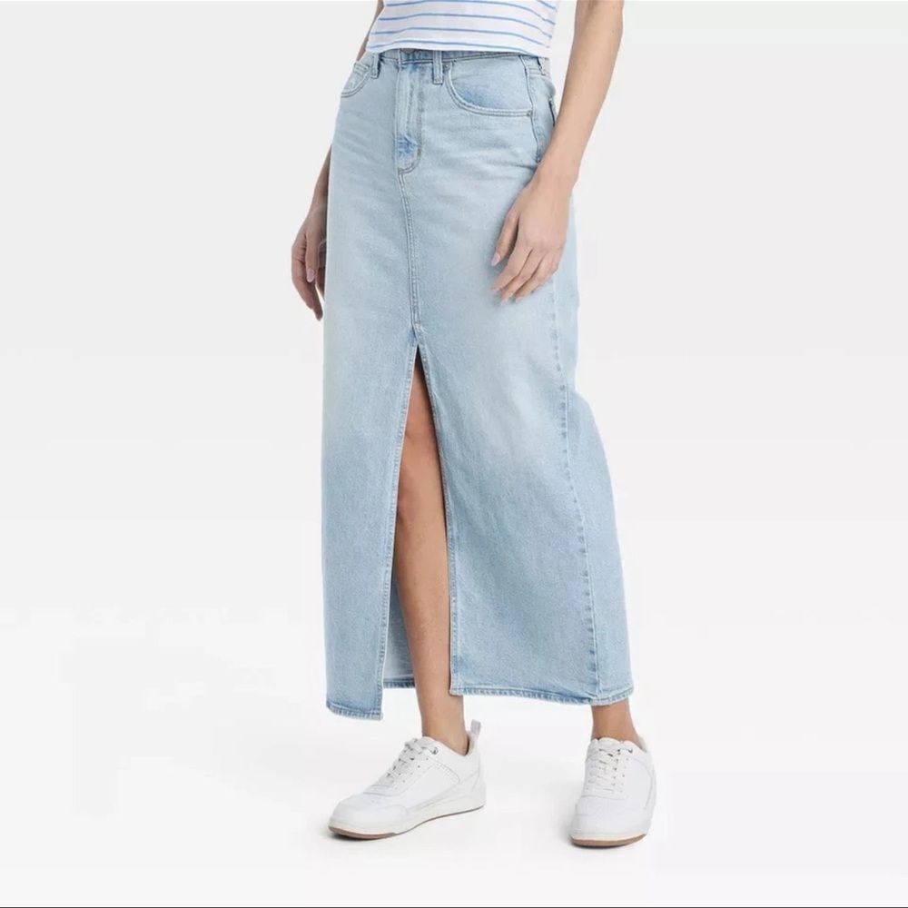 American Eagle Low Rise Denim Maxi Jean Skirt AE Slit Size 8